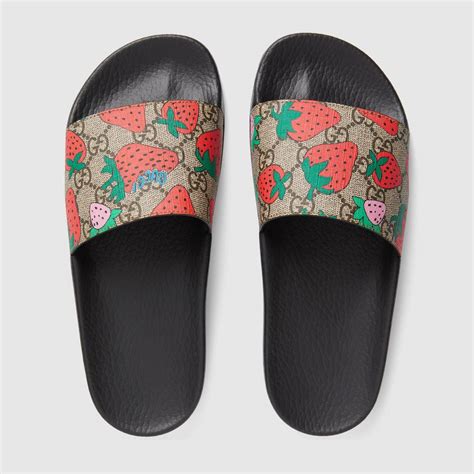 gucci strawberry screener sneakers|Gucci slides with strawberry.